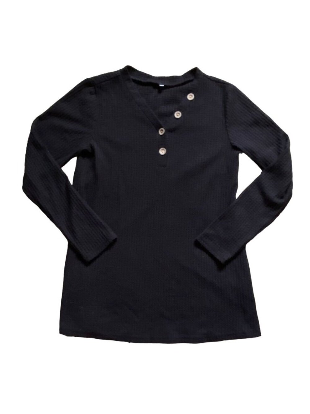 Boutique Waffle Knit Faux Button Shirt-Black-Size M-GUC